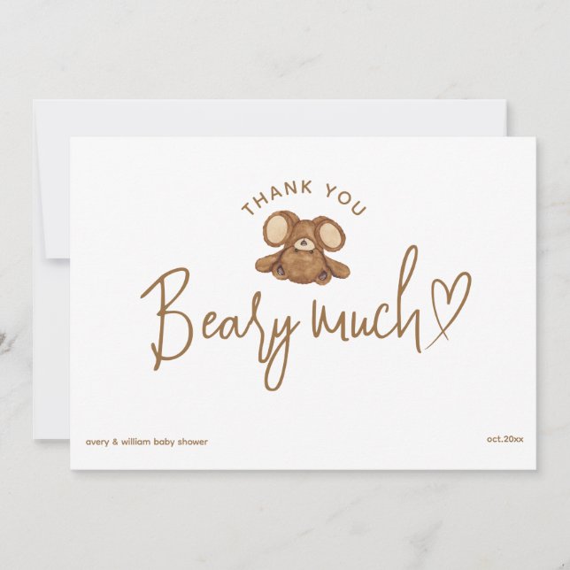Modern We Can Bearly Wait Baby Shower  Thank You Card (Front)
