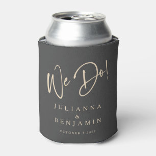Modern We Do Elegant Custom Black Beige Wedding Can Cooler
