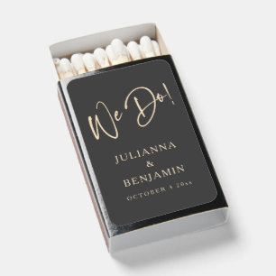 Modern We Do Elegant Custom Black Beige Wedding  Matchboxes