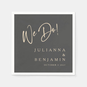 Modern We Do Elegant Custom Black Beige Wedding  Napkins