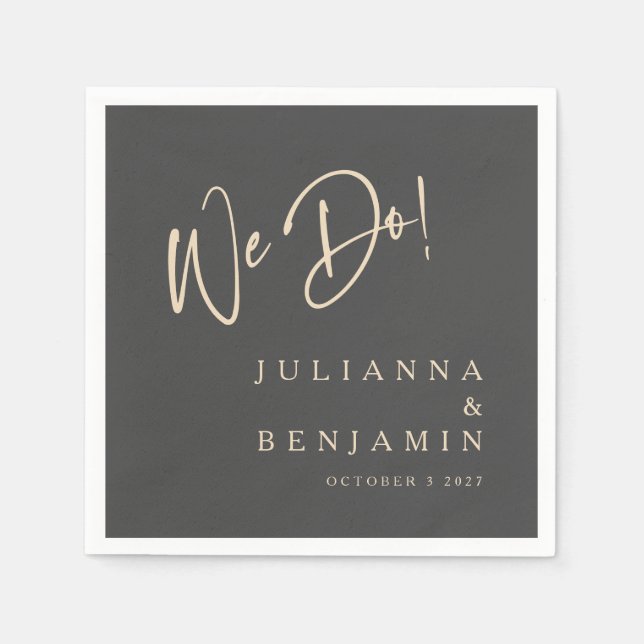Modern We Do Elegant Custom Black Beige Wedding  Napkins (Front)