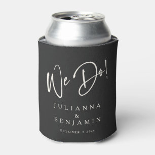 Modern We Do Elegant Custom Black Cream Wedding Can Cooler