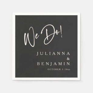 Modern We Do Elegant Custom Black Cream Wedding Napkins