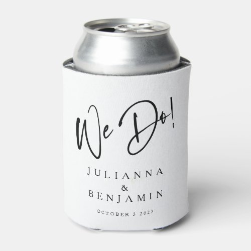 Modern We Do Elegant Custom Black White Wedding Can Cooler