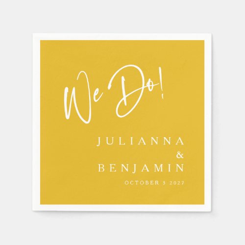 Modern We Do Elegant Custom Saffron Yellow Wedding Napkins