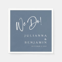 Modern We Do Elegant Custom Slate Blue Wedding Napkins