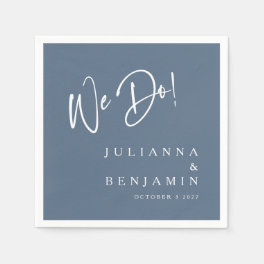Modern We Do Elegant Custom Slate Blue Wedding Napkins