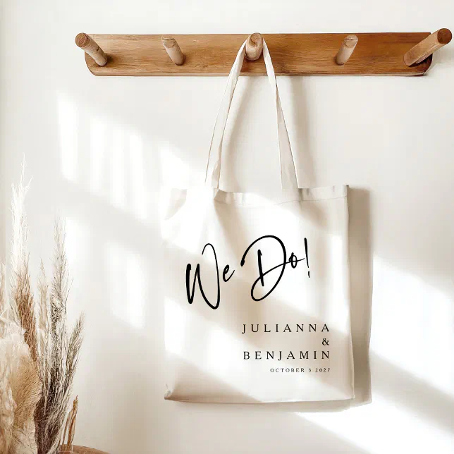 Modern We Do Elegant Custom Wedding Black Text Tote Bag | Zazzle