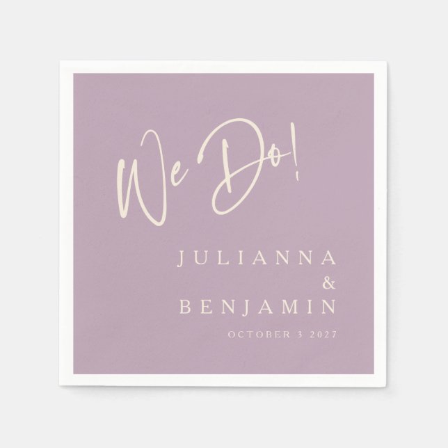 Modern We Do Elegant Custom Wedding Dusty Lilac Napkins (Front)