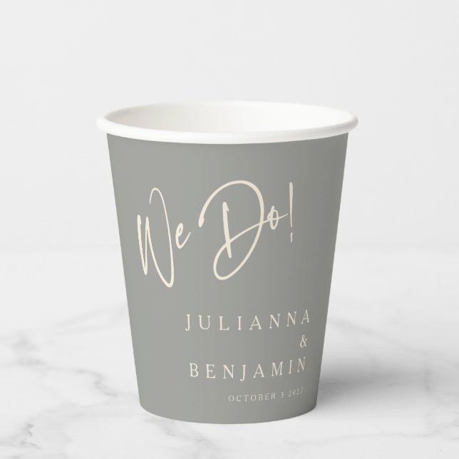 Modern We Do Elegant Custom Wedding Gray  Paper Cups (Front)