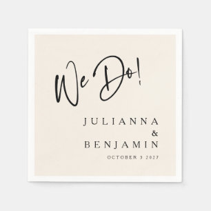 Modern We Do Elegant Custom Wedding Ivory Black Napkins