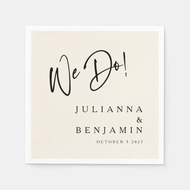 Modern We Do Elegant Custom Wedding Ivory Black Napkins (Front)