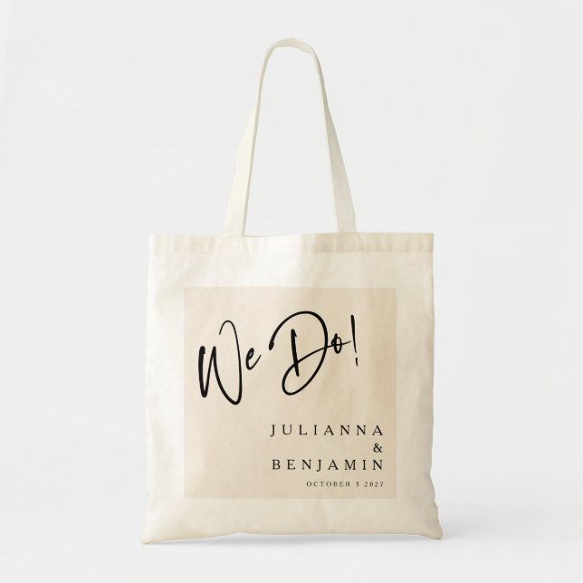 Modern We Do Elegant Custom Wedding Ivory Black Tote Bag (Front)