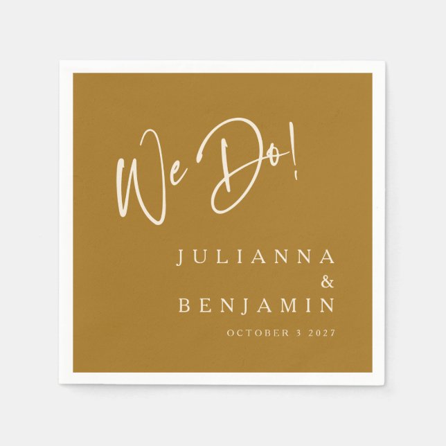 Modern We Do Elegant Custom Wedding Ochre Gold Napkins (Front)