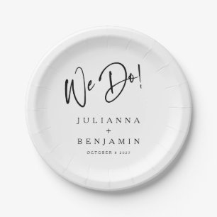 Modern We Do Elegant Custom Wedding White Black Paper Plates