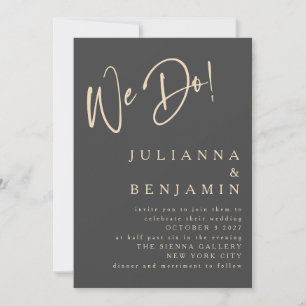 Modern We Do Elegant Slate Black Beige Wedding Invitation