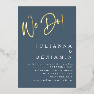 Modern We Do Elegant Wedding Dusky Blue Gold Foil Invitation