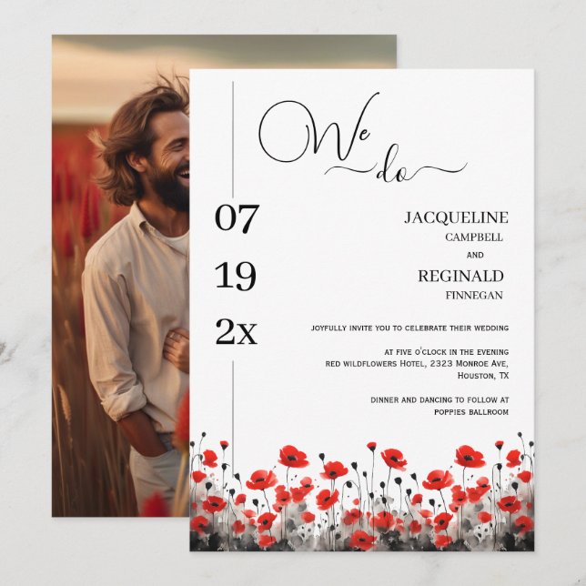 Modern We Do Minimalist Floral Photo Wedding Invitation (Front/Back)
