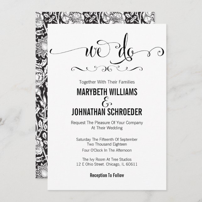 Modern We Do Script Wedding Invitation Card (Front/Back)