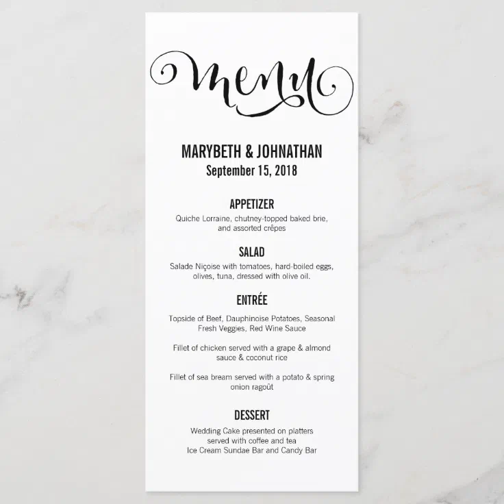 Modern We Do Script Wedding Menu Card | Zazzle