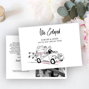 Modern We Eloped Black & White Newly Weds Photo Invitation