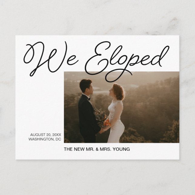 Modern We Eloped Wedding Announcement Photo Postcard (Front)