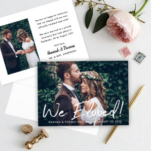 Modern We Eloped White Script Wedding Photo Announcement