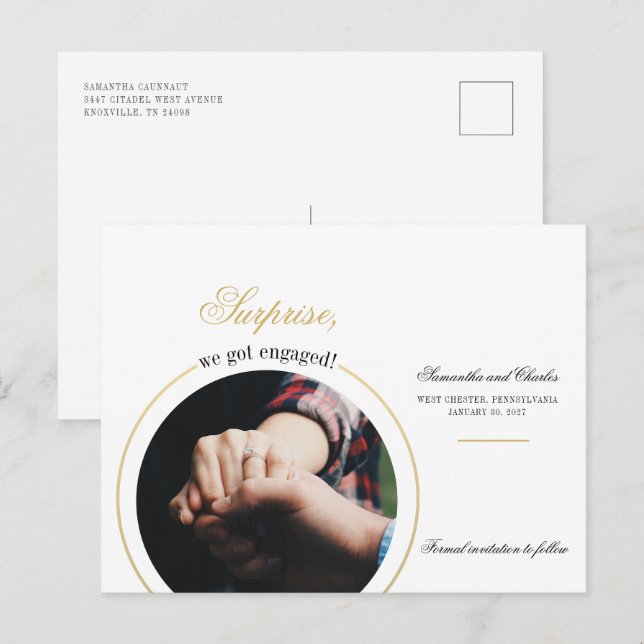 Modern We Got Engaged Photo Engagement Party Invitation Postcard (Front/Back)