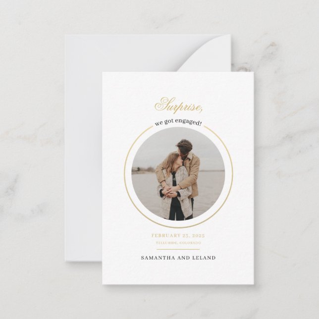 Modern We Got Engaged Photo Engagement Party Note Card (Front)