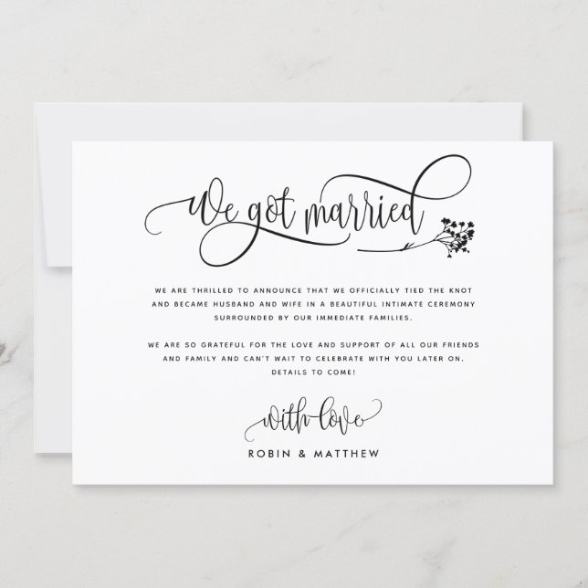 Modern We Got Married Wedding / Elope Announcement (Front)