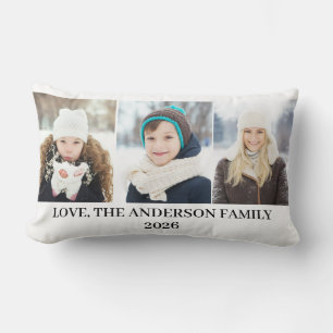 Modern We Love You 3 Photo Collage  Lumbar Pillow