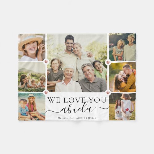 Modern We Love You Abuela Family Photo Collage Fleece Blanket