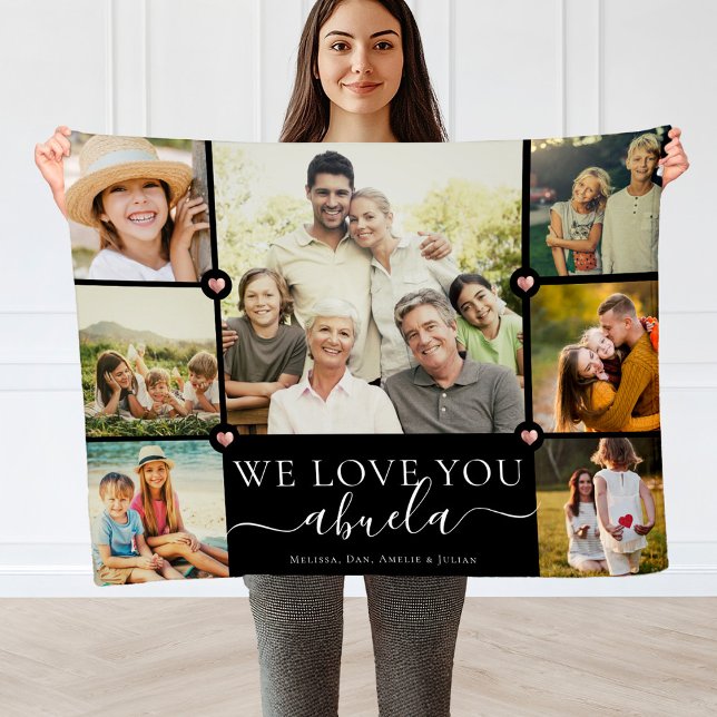 Modern We Love You Abuela Family Photo Collage  Fleece Blanket (Creator Uploaded)