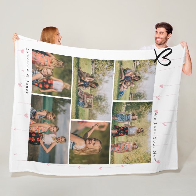 Modern We Love You Abuela Mom Family Photo Collage Fleece Blanket (In Situ)