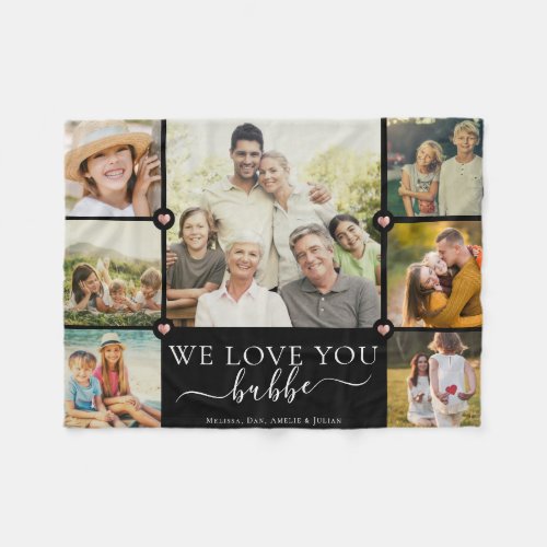 Modern We Love You Bubbe Family Photo Collage Flee Fleece Blanket