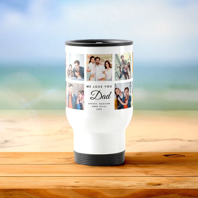 Modern WE LOVE YOU DAD Square Photo Collage Travel Mug (Creator Uploaded)