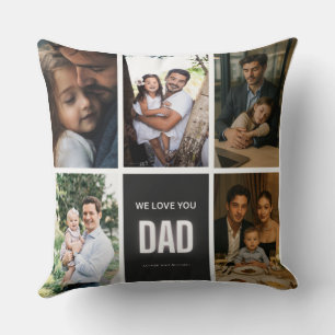 Modern WE LOVE YOU Father's Day Photo Collage Throw Pillow