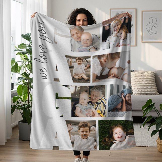 Modern We Love You Gaga 8-Photo Collage Fleece Blanket (Creator Uploaded)