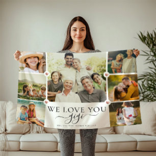 Modern We Love You Gigi Family Photo Collage Fleece Blanket