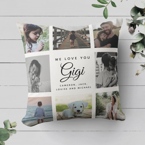 Modern We Love You GIGI Mothers Day Photo Collage Throw Pillow