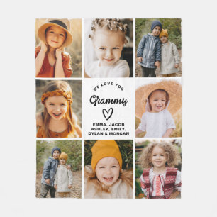 Modern We Love You Grammy Family Photo Collage Fleece Blanket