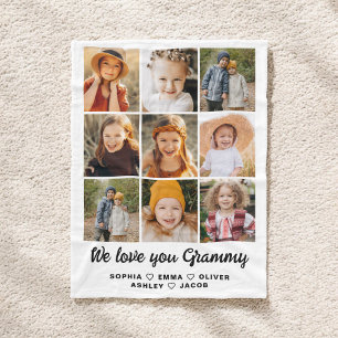 Modern We Love You Grammy Family Photo Collage Fleece Blanket