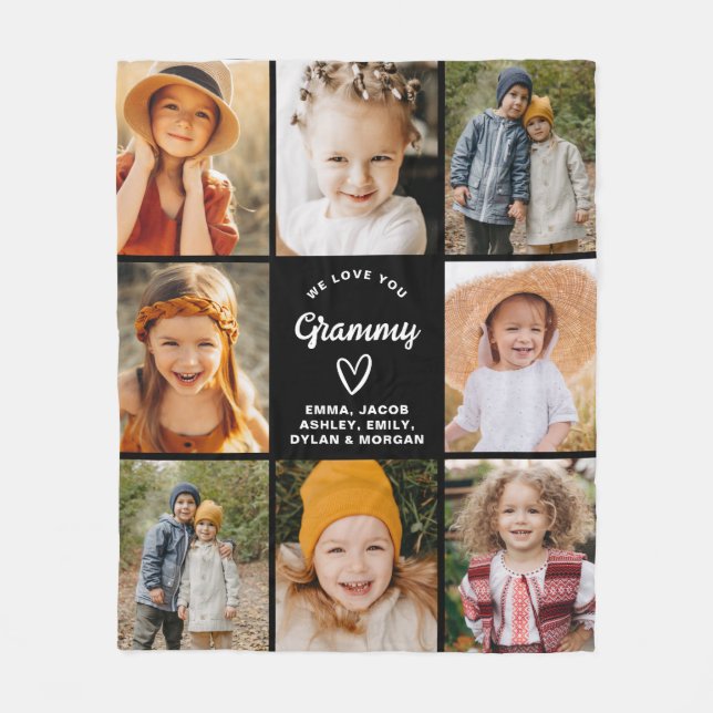 Modern We Love You Grammy Family Photo Collage Fleece Blanket (Front)