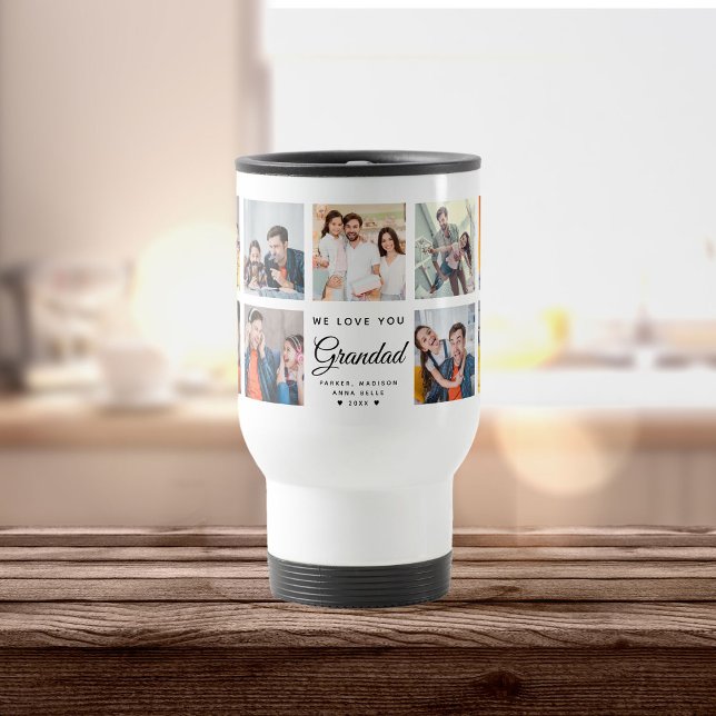 Modern WE LOVE YOU GRANDAD Square Photo Collage Travel Mug (Creator Uploaded)