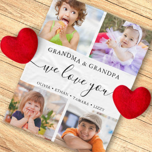 Modern We Love You Grandma Grandpa 4 Photo Collage Fleece Blanket