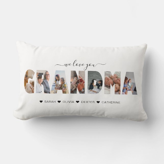 Modern We love you Grandma Photo Collage Message  Lumbar Pillow (Front)