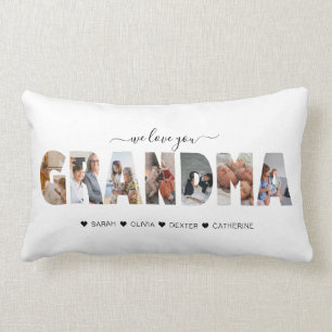 Modern We love you Grandma Photo Collage Message  Lumbar Pillow