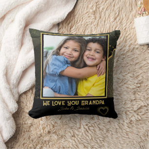 Modern We Love you Grandpa black and gold Photo Throw Pillow