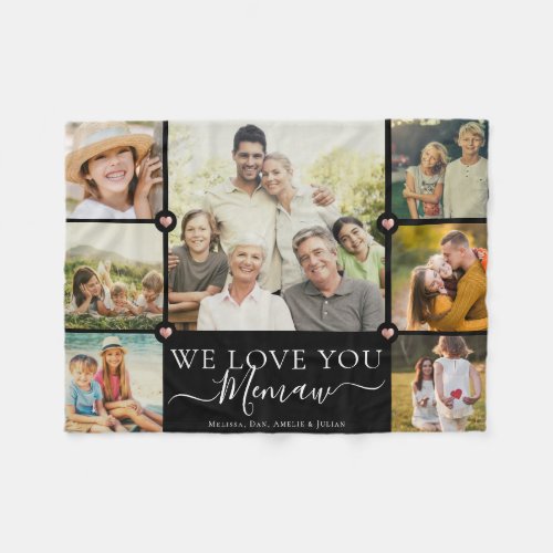 Modern We Love You Memaw Family Photo Collage Flee Fleece Blanket