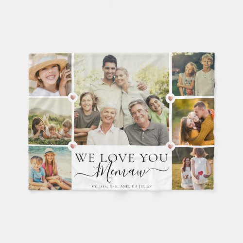 Modern We Love You Memaw Family Photo Collage Fleece Blanket